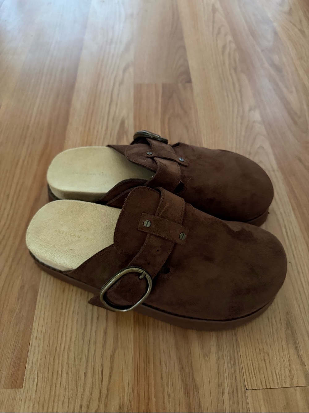 American eagle Brown Suede Slip-On Clogs with Buckle size 7